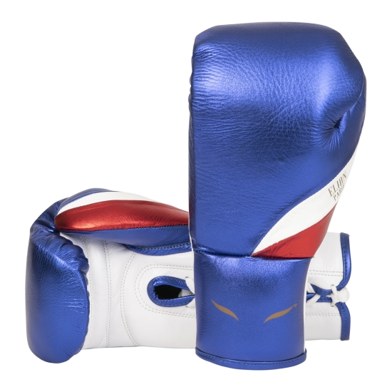 Gants de boxe de combat à lacets ELION Paris Elegant Cuir Bleu - Blanc - Rouge